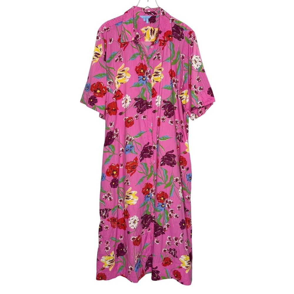 Draper James Riley Midi Shirtdress XXL Pink Lurex Stripe Floral Print *flaw